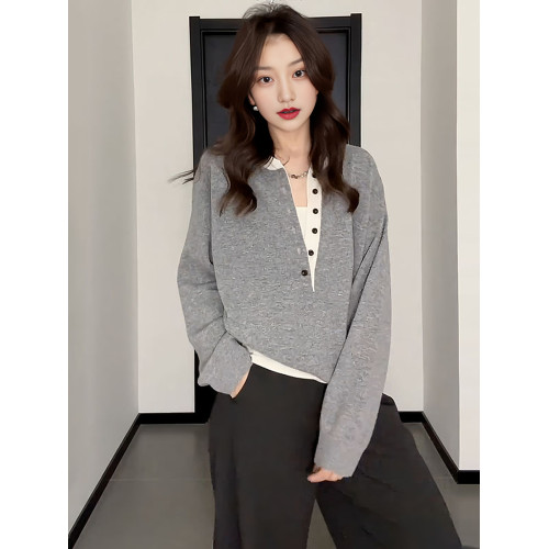 大碼女裝假兩件毛衣針織衫早秋新款胖mm寬松遮肚顯瘦內搭外穿上衣 大碼女裝假兩件毛衣針織衫早秋新款胖mm寬松遮肚顯瘦內搭外穿上衣