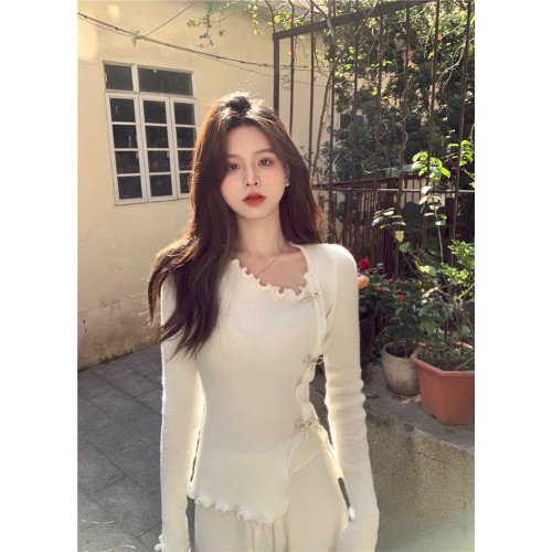 針織衫女裝秋季2025新款別致蝴蝶結側開叉修身氣質顯瘦不規則上衣