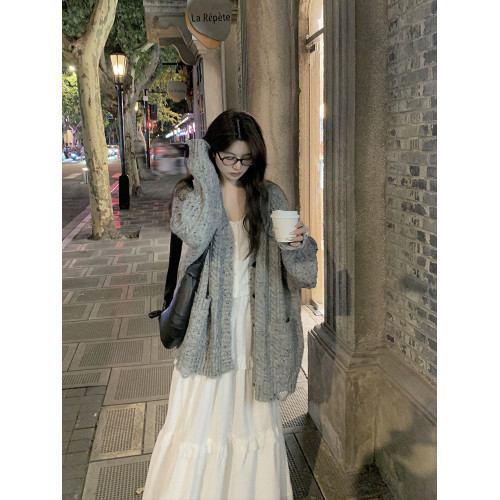 針織衫女2025新款春秋韓版寬松顯瘦長袖V領麻花開衫外套小個子女