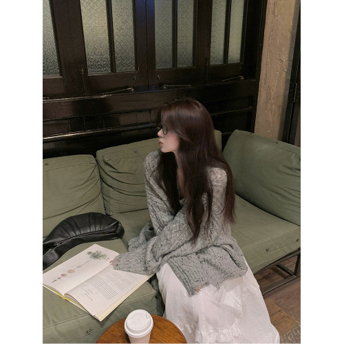 針織衫女2025新款春秋韓版寬松顯瘦長袖V領麻花開衫外套小個子女