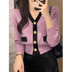 短款小香風V領毛衣女秋季2025新款女裝爆款長袖針織開衫外套上衣