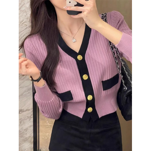 短款小香風V領毛衣女秋季2025新款女裝爆款長袖針織開衫外套上衣 短款小香風V領毛衣女秋季2025新款女裝爆款長袖針織開衫外套上衣