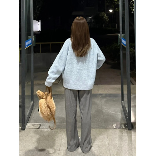 早秋外套女慵懶風外穿毛衣奶藍色開衫秋冬款韓版寬松v領針織上衣