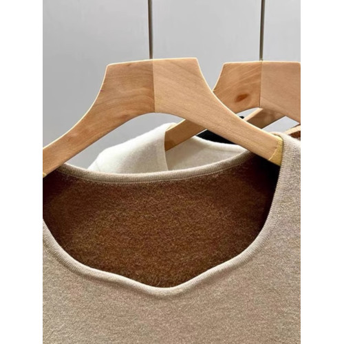 低領打底衫女秋冬季新款加絨保暖衣加厚一體絨皮草內搭方領上衣服