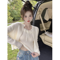 秋冬綁繩掛脖小吊帶內搭白色上衣女辣妹外搭針織開衫毛衣兩件套裝