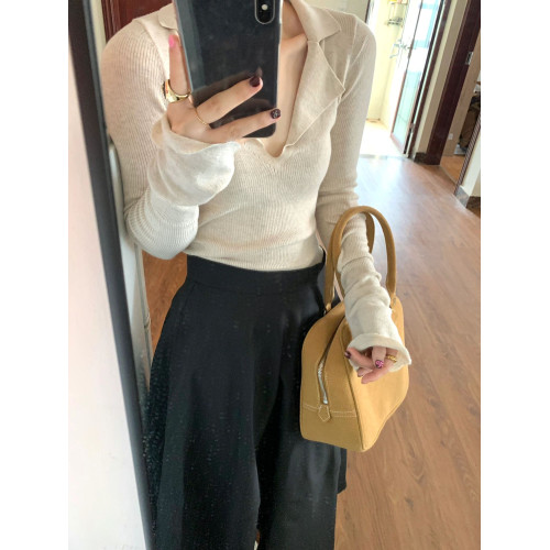 2025新款女秋冬小衆針織衫設計感打底衫女早秋季修身內搭長袖上衣