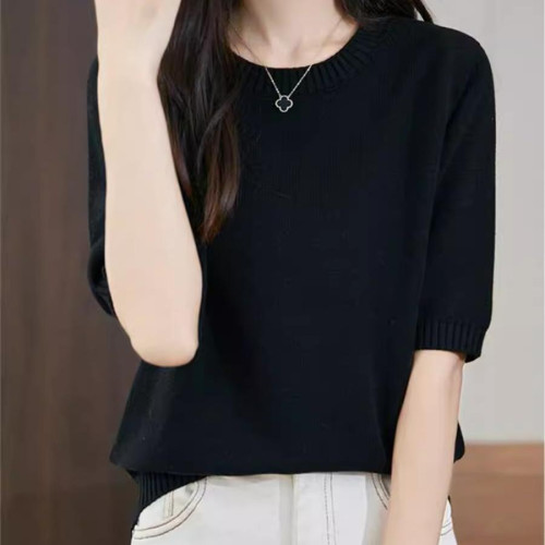 氣質簡約灰色純棉短袖t恤女加厚秋上衣ins針織打底衫春夏棉線內搭 氣質簡約灰色純棉短袖t恤女加厚秋上衣ins針織打底衫春夏棉線內搭