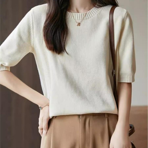 氣質簡約灰色純棉短袖t恤女加厚秋上衣ins針織打底衫春夏棉線內搭 氣質簡約灰色純棉短袖t恤女加厚秋上衣ins針織打底衫春夏棉線內搭