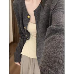 小衆慵懶風玫紅色針織開衫女秋冬溫柔氛圍感軟糯毛衣外套漂亮上衣