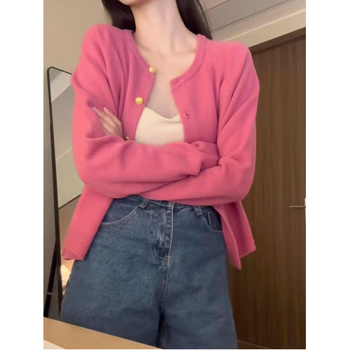 小衆慵懶風玫紅色針織開衫女秋冬溫柔氛圍感軟糯毛衣外套漂亮上衣 小衆慵懶風玫紅色針織開衫女秋冬溫柔氛圍感軟糯毛衣外套漂亮上衣