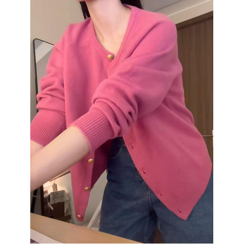 小衆慵懶風玫紅色針織開衫女秋冬溫柔氛圍感軟糯毛衣外套漂亮上衣 小衆慵懶風玫紅色針織開衫女秋冬溫柔氛圍感軟糯毛衣外套漂亮上衣