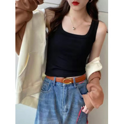 純棉法式方領吊帶背心女夏季修身大碼胖妹妹內搭打底衫無袖上衣