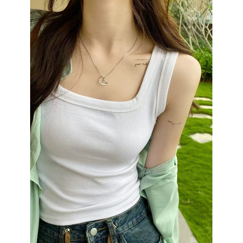 純棉法式方領吊帶背心女夏季修身大碼胖妹妹內搭打底衫無袖上衣