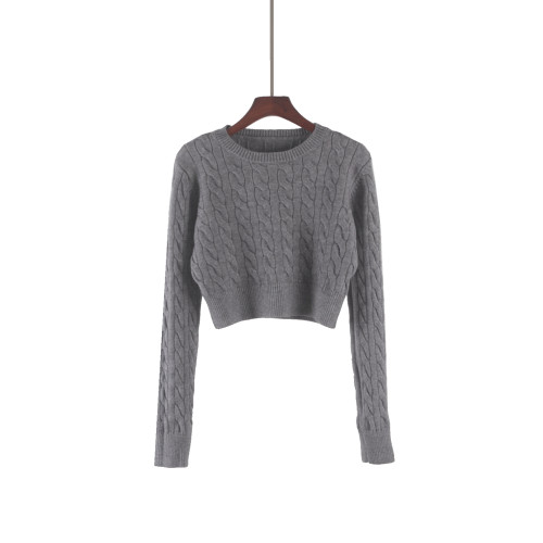 高腰超短款麻花毛衣2025秋季新款復古圓領寬松套頭針織衫長袖上衣 高腰超短款麻花毛衣2025秋季新款復古圓領寬松套頭針織衫長袖上衣