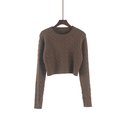 高腰超短款麻花毛衣2025秋季新款復古圓領寬松套頭針織衫長袖上衣 高腰超短款麻花毛衣2025秋季新款復古圓領寬松套頭針織衫長袖上衣