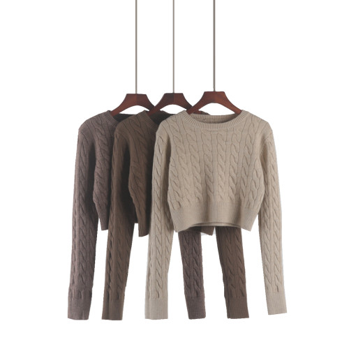 高腰超短款麻花毛衣2025秋季新款復古圓領寬松套頭針織衫長袖上衣 高腰超短款麻花毛衣2025秋季新款復古圓領寬松套頭針織衫長袖上衣