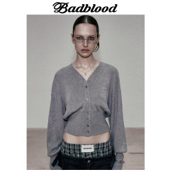 韓國badblood針織開衫女春秋冬長袖V領修身顯瘦辣妹短款毛衣上衣
