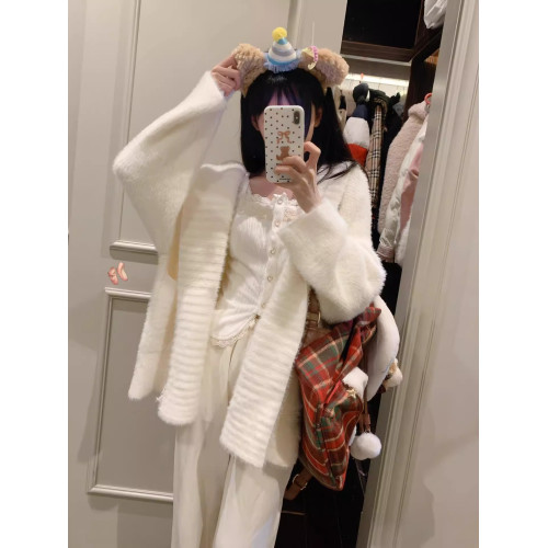 仿貂毛超溫柔軟糯厚實大開衫毛毛外套女秋冬氛圍感連帽針織衫上衣 仿貂毛超溫柔軟糯厚實大開衫毛毛外套女秋冬氛圍感連帽針織衫上衣