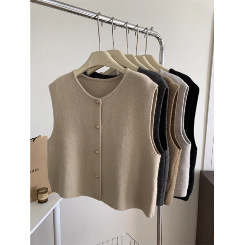 法式復古小金釦圓領針織馬甲女寬松韓系百搭溫柔顯瘦秋冬曡穿毛衣