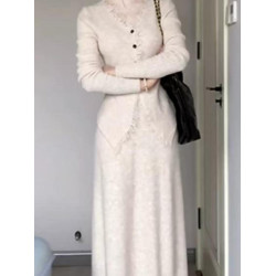 兩件套設計感v領流蘇單排釦修身針織開衫半身長裙套裝氣質女秋冬