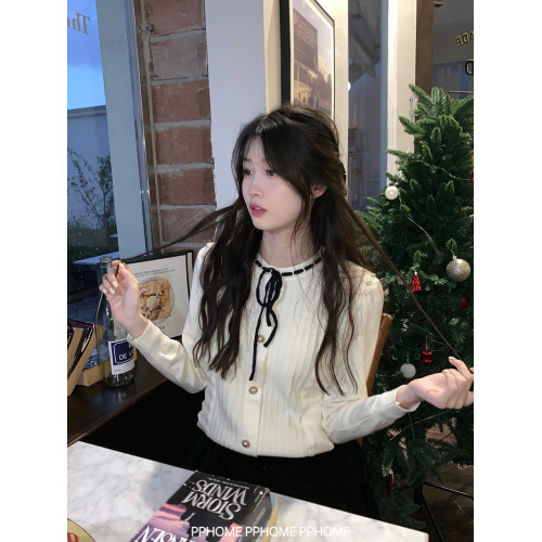 PPHOME自製~千金公主 冬季毛衣精緻小香風撞色圓領內搭打底針織衫