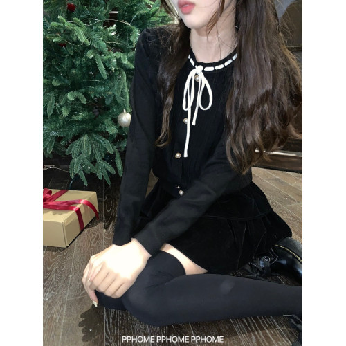 PPHOME自製~千金公主 冬季毛衣精緻小香風撞色圓領內搭打底針織衫