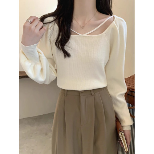 秋冬韓版高級感方領內搭燈籠袖上衣洋氣別致針織打底衫女辣妹毛衣 秋冬韓版高級感方領內搭燈籠袖上衣洋氣別致針織打底衫女辣妹毛衣