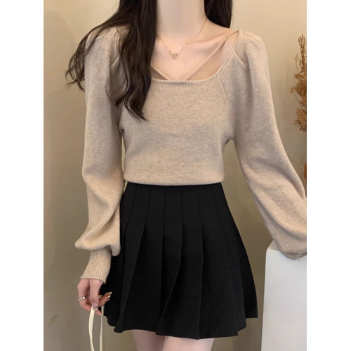 秋冬韓版高級感方領內搭燈籠袖上衣洋氣別致針織打底衫女辣妹毛衣 秋冬韓版高級感方領內搭燈籠袖上衣洋氣別致針織打底衫女辣妹毛衣