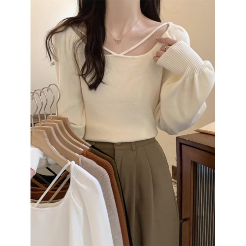 秋冬韓版高級感方領內搭燈籠袖上衣洋氣別致針織打底衫女辣妹毛衣 秋冬韓版高級感方領內搭燈籠袖上衣洋氣別致針織打底衫女辣妹毛衣