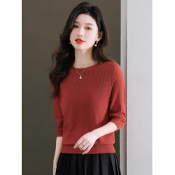 七分袖t恤中袖薄款針織衫上衣女2025春夏裝新款媽媽半袖打底小衫