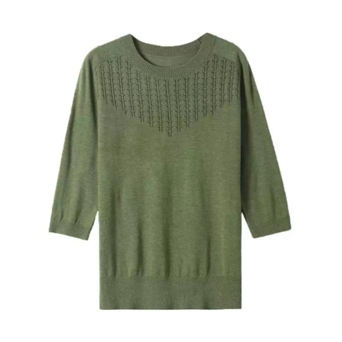 七分袖t恤中袖薄款針織衫上衣女2025春夏裝新款媽媽半袖打底小衫 七分袖t恤中袖薄款針織衫上衣女2025春夏裝新款媽媽半袖打底小衫