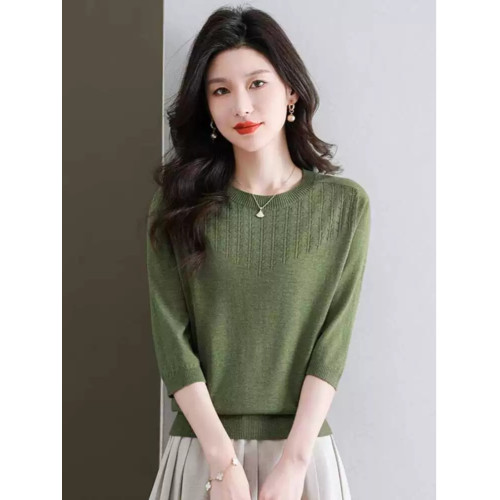 七分袖t恤中袖薄款針織衫上衣女2025春夏裝新款媽媽半袖打底小衫 七分袖t恤中袖薄款針織衫上衣女2025春夏裝新款媽媽半袖打底小衫