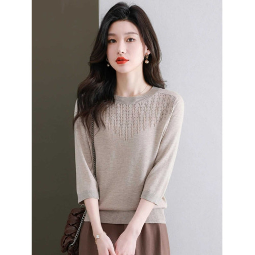 七分袖t恤中袖薄款針織衫上衣女2025春夏裝新款媽媽半袖打底小衫 七分袖t恤中袖薄款針織衫上衣女2025春夏裝新款媽媽半袖打底小衫