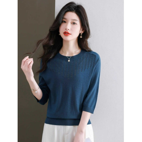 七分袖t恤中袖薄款針織衫上衣女2025春夏裝新款媽媽半袖打底小衫 七分袖t恤中袖薄款針織衫上衣女2025春夏裝新款媽媽半袖打底小衫