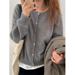 羊絨開衫女圓領針織毛衣外套秋冬新款寬松百搭短款顯瘦打底羊絨衫