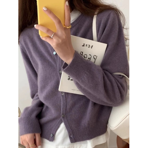 羊絨開衫女圓領針織毛衣外套秋冬新款寬松百搭短款顯瘦打底羊絨衫 羊絨開衫女圓領針織毛衣外套秋冬新款寬松百搭短款顯瘦打底羊絨衫