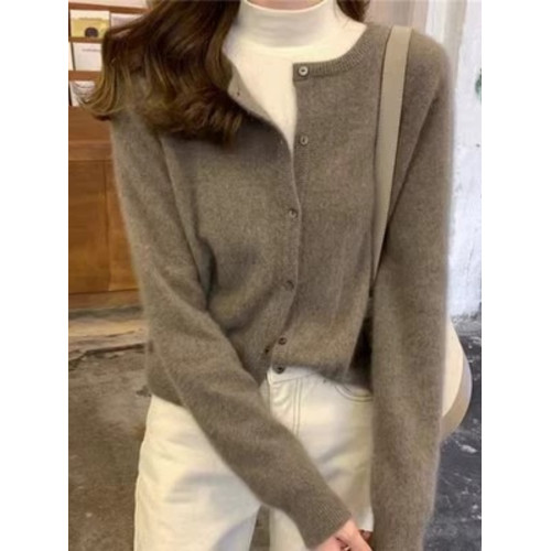 羊絨開衫女圓領針織毛衣外套秋冬新款寬松百搭短款顯瘦打底羊絨衫 羊絨開衫女圓領針織毛衣外套秋冬新款寬松百搭短款顯瘦打底羊絨衫