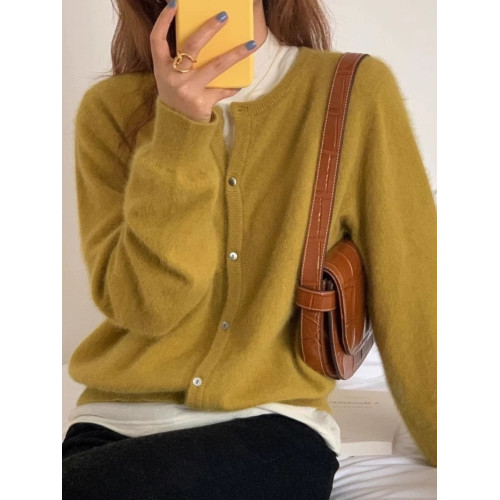 羊絨開衫女圓領針織毛衣外套秋冬新款寬松百搭短款顯瘦打底羊絨衫 羊絨開衫女圓領針織毛衣外套秋冬新款寬松百搭短款顯瘦打底羊絨衫