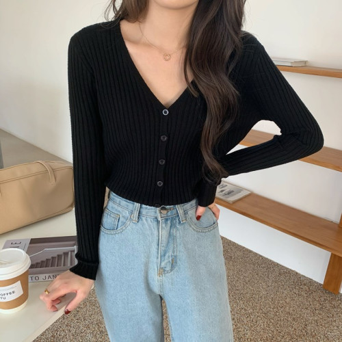 V領長袖針織開衫女秋冬裝法式寬松慵懶風百搭設計感小衆毛衣ins潮 V領長袖針織開衫女秋冬裝法式寬松慵懶風百搭設計感小衆毛衣ins潮