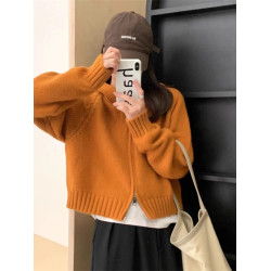 連帽針織開衫女秋冬裝韓系慵懶風寬松加厚毛衣短款衛衣雙拉鍊外套