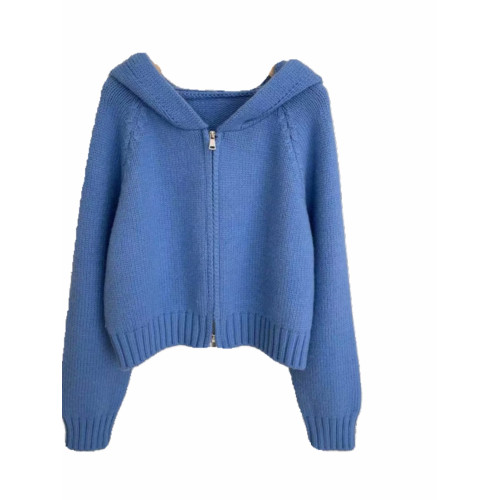 連帽針織開衫女秋冬裝韓系慵懶風寬松加厚毛衣短款衛衣雙拉鍊外套 連帽針織開衫女秋冬裝韓系慵懶風寬松加厚毛衣短款衛衣雙拉鍊外套