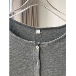 秋季新款灰色圓領長袖針織開衫女美式修身顯瘦短款洋氣小衫外套