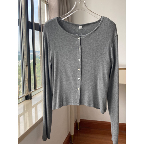 秋季新款灰色圓領長袖針織開衫女美式修身顯瘦短款洋氣小衫外套 秋季新款灰色圓領長袖針織開衫女美式修身顯瘦短款洋氣小衫外套