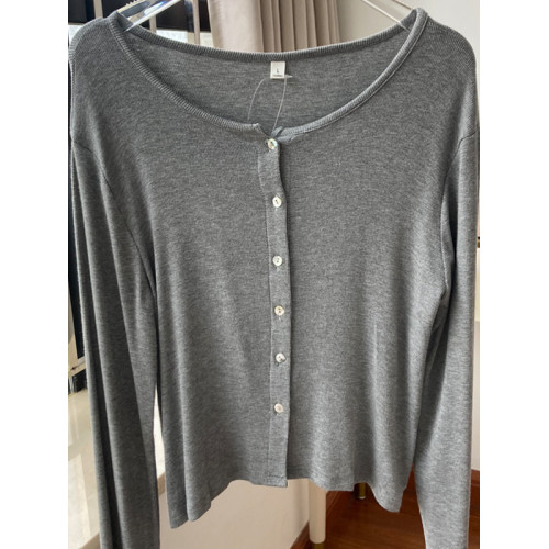 秋季新款灰色圓領長袖針織開衫女美式修身顯瘦短款洋氣小衫外套 秋季新款灰色圓領長袖針織開衫女美式修身顯瘦短款洋氣小衫外套