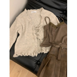 外搭開衫高級感小衆設計感兩件套女2025秋季針織小外套蕾絲邊吊帶