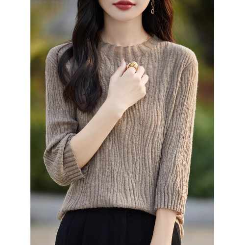 法式肌理暗紋提花五分袖上衣女半高領時髦洋氣打底針織衫中袖毛衣 法式肌理暗紋提花五分袖上衣女半高領時髦洋氣打底針織衫中袖毛衣