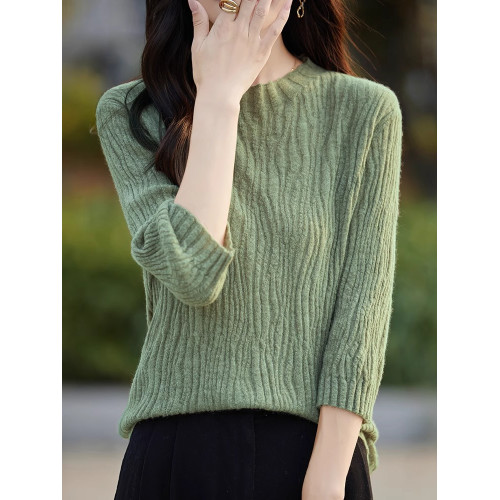 法式肌理暗紋提花五分袖上衣女半高領時髦洋氣打底針織衫中袖毛衣 法式肌理暗紋提花五分袖上衣女半高領時髦洋氣打底針織衫中袖毛衣