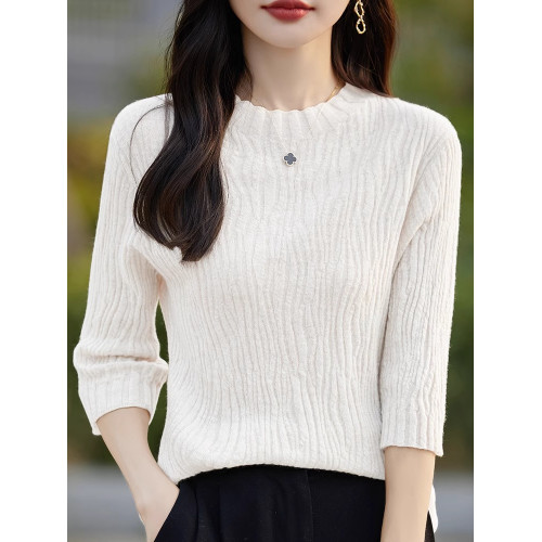 法式肌理暗紋提花五分袖上衣女半高領時髦洋氣打底針織衫中袖毛衣 法式肌理暗紋提花五分袖上衣女半高領時髦洋氣打底針織衫中袖毛衣