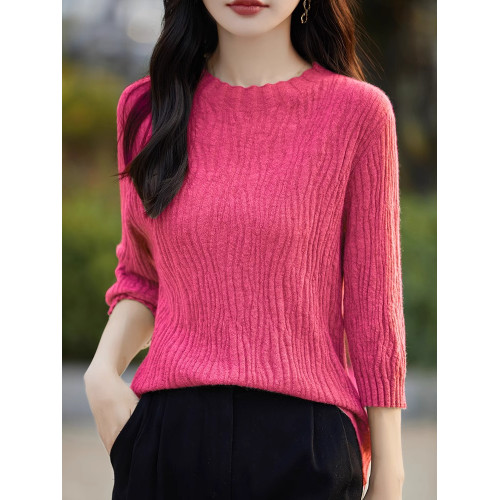 法式肌理暗紋提花五分袖上衣女半高領時髦洋氣打底針織衫中袖毛衣 法式肌理暗紋提花五分袖上衣女半高領時髦洋氣打底針織衫中袖毛衣