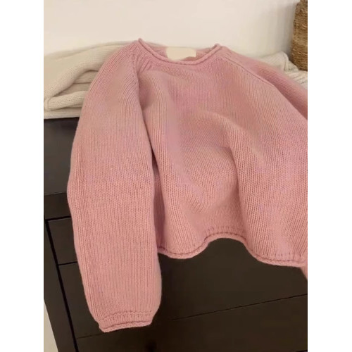 韓系南瓜橘色設計感小衆毛衣女2025秋冬慵懶風松弛感套頭針織上衣